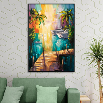 Key West Harbor Views Sitting Room - Black Canvas Wall Art
