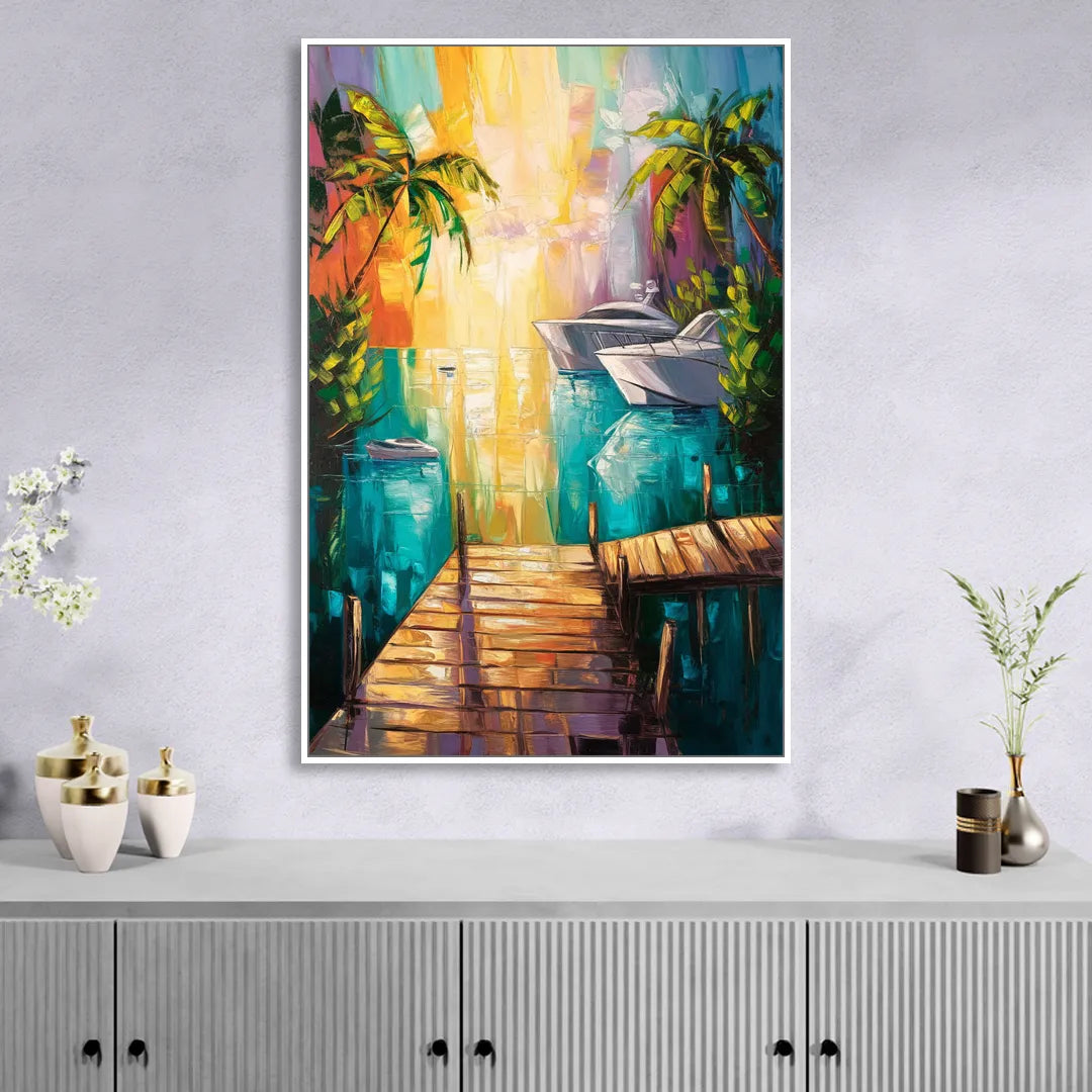 Key West Harbor Views Living Room - White Canvas Wall Art