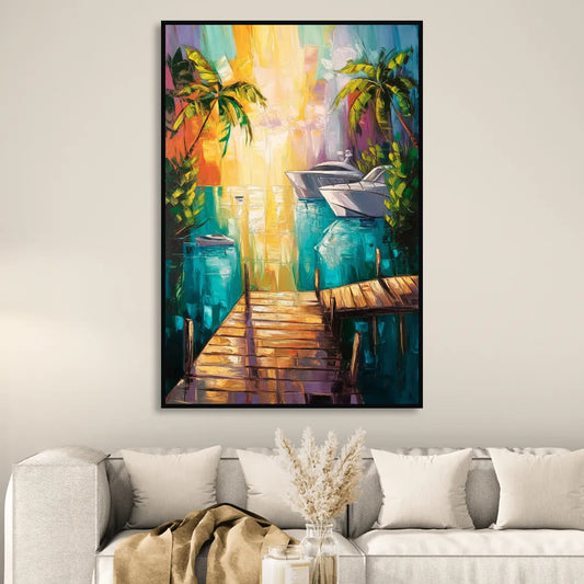 Key West Harbor Views Living Room - Black Canvas Wall Art