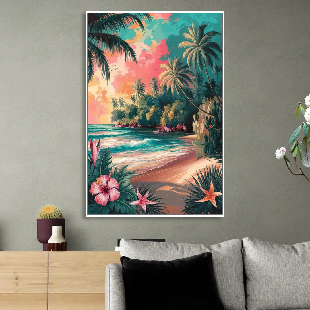 Key West Island Vibes Living Room - White Canvas Wall Art