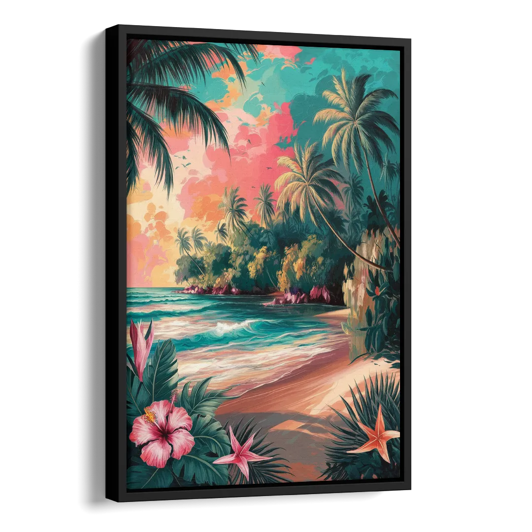 Key West Island Vibes Side - Black Canvas Wall Art