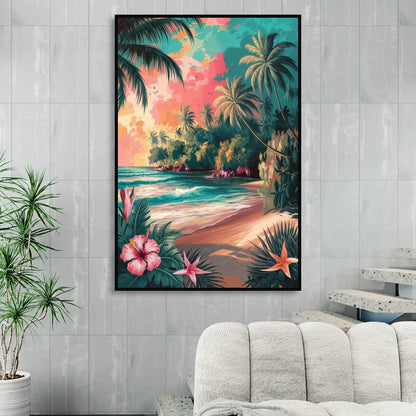 Key West Island Vibes Sitting Room - Black Canvas Wall Art