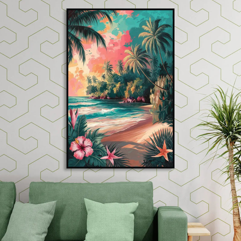 Key West Island Vibes Living Room - Black Canvas Wall Art
