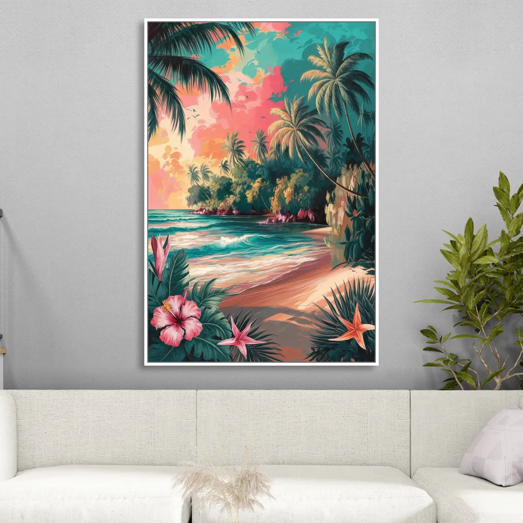 Key West Island Vibes Sitting Room - White Canvas Wall Art
