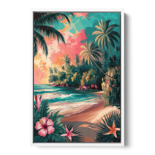 Key West Island Vibes - White Framed Canvas Wall Art - Front