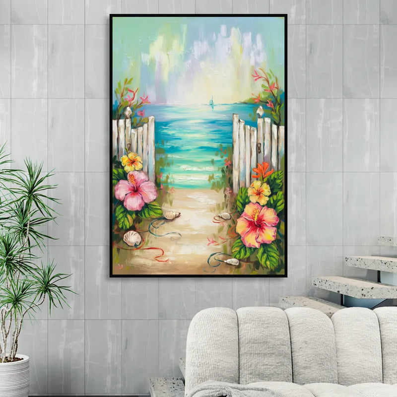 Key West Nautical Charm Living Room - Black Canvas Wall Art
