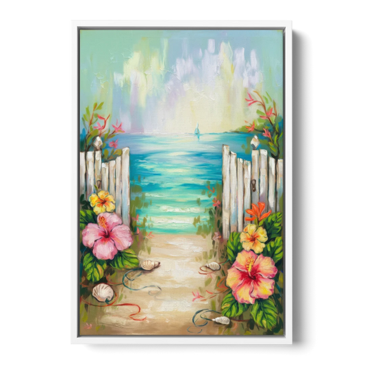 Key West Nautical Charm - White Framed Canvas Wall Art - Front