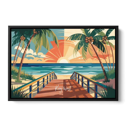 Key West Ocean Breeze - Black Framed Canvas Wall Art - Front