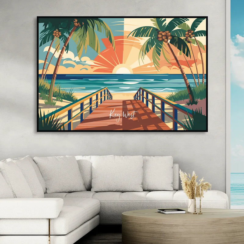 Key West Ocean Breeze Living Room - Black Canvas Wall Art