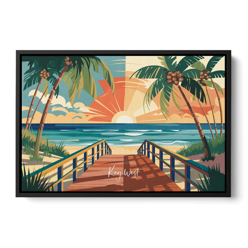 Key West Ocean Breeze Front - Black Canvas Wall Art