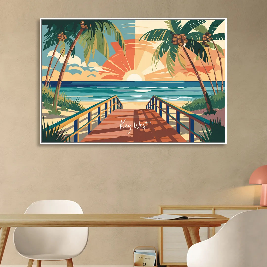 Key West Ocean Breeze Living Room - White Canvas Wall Art