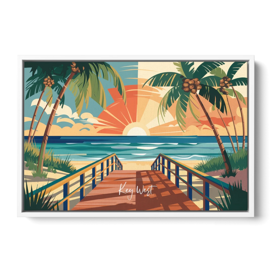 Key West Ocean Breeze - White Framed Canvas Wall Art - Front
