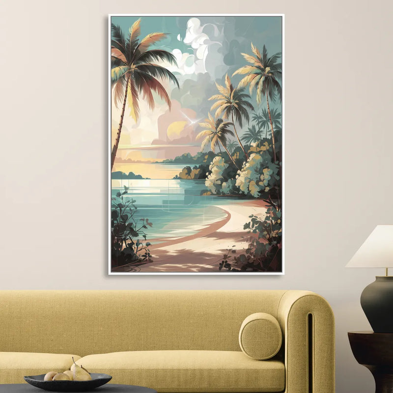Key West Palm Tree Serenity Sitting Room - White Canvas Wall Art