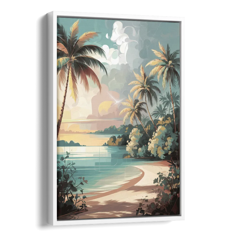 Key West Palm Tree Serenity Side - White Canvas Wall Art