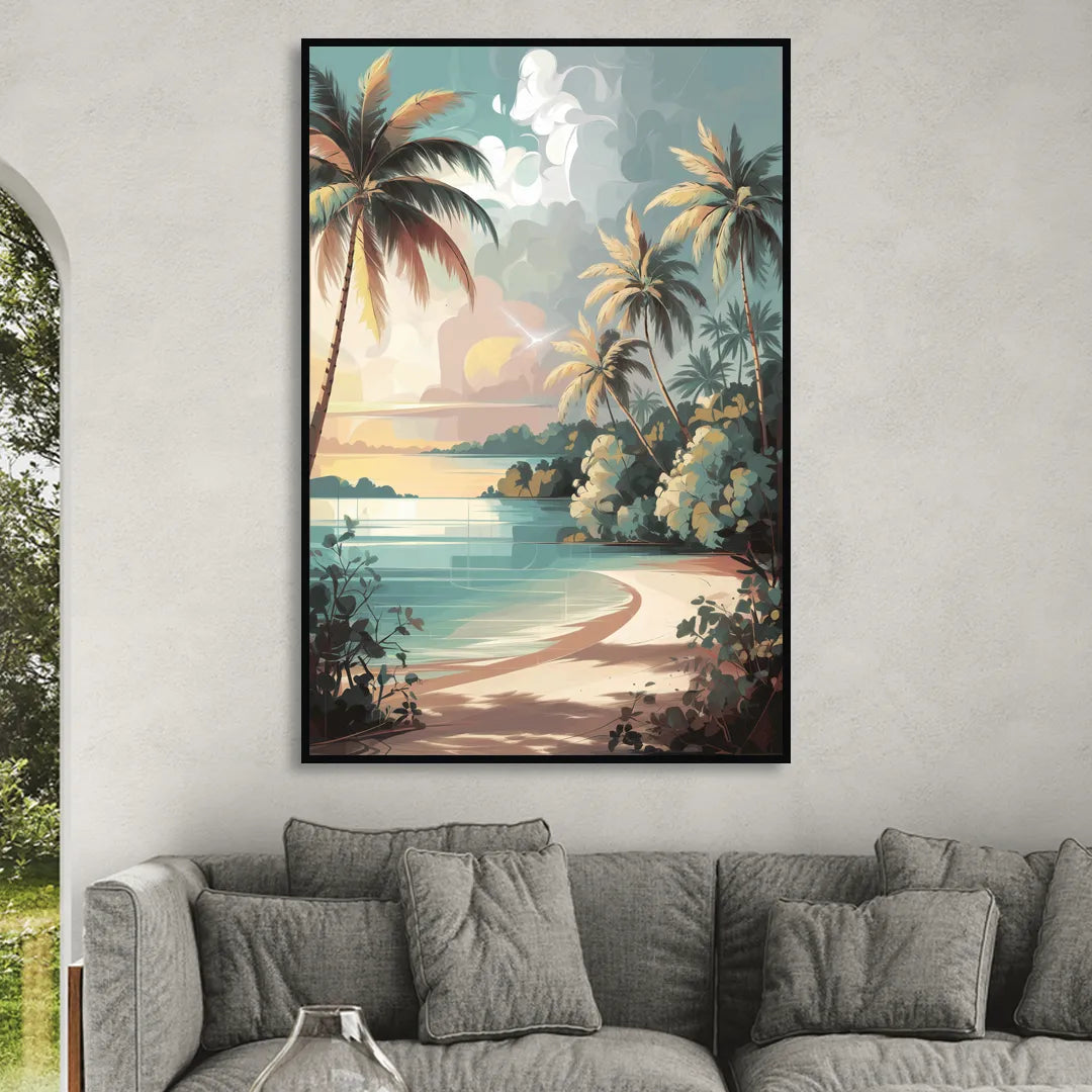 Key West Palm Tree Serenity Sitting Room - Black Canvas Wall Art