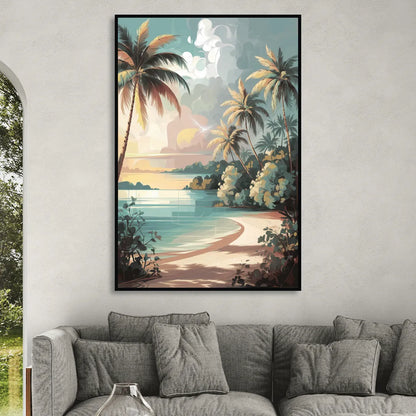 Key West Palm Tree Serenity Sitting Room - Black Canvas Wall Art