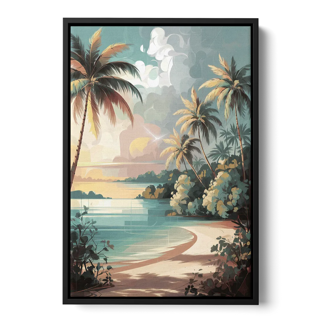 Key West Palm Tree Serenity Front - Black Canvas Wall Art