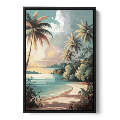 Key West Palm Tree Serenity Front - Black Canvas Wall Art