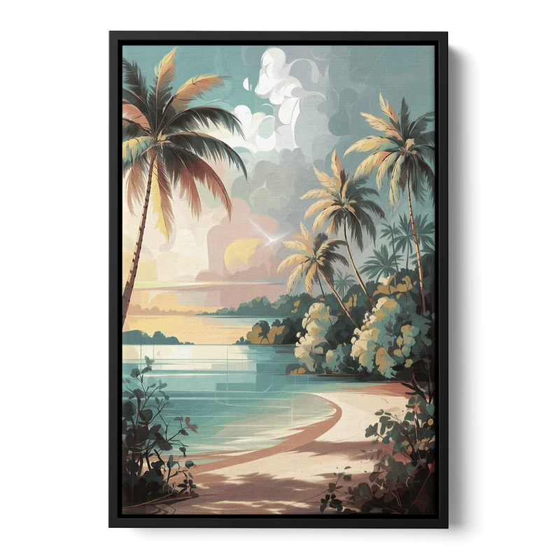 Key West Palm Tree Serenity Front - Black Canvas Wall Art