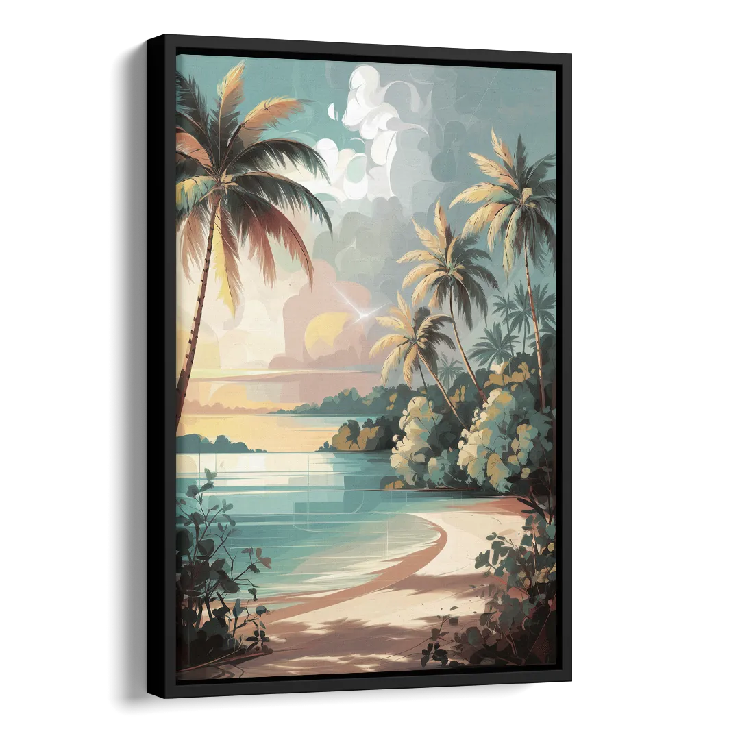 Key West Palm Tree Serenity Side - Black Canvas Wall Art