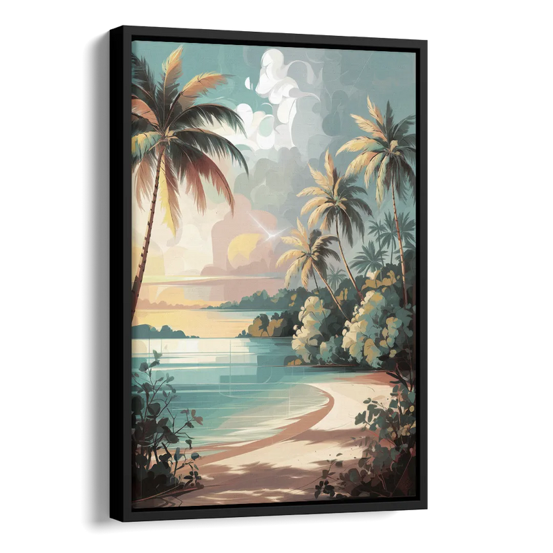 Key West Palm Tree Serenity Side - Black Canvas Wall Art