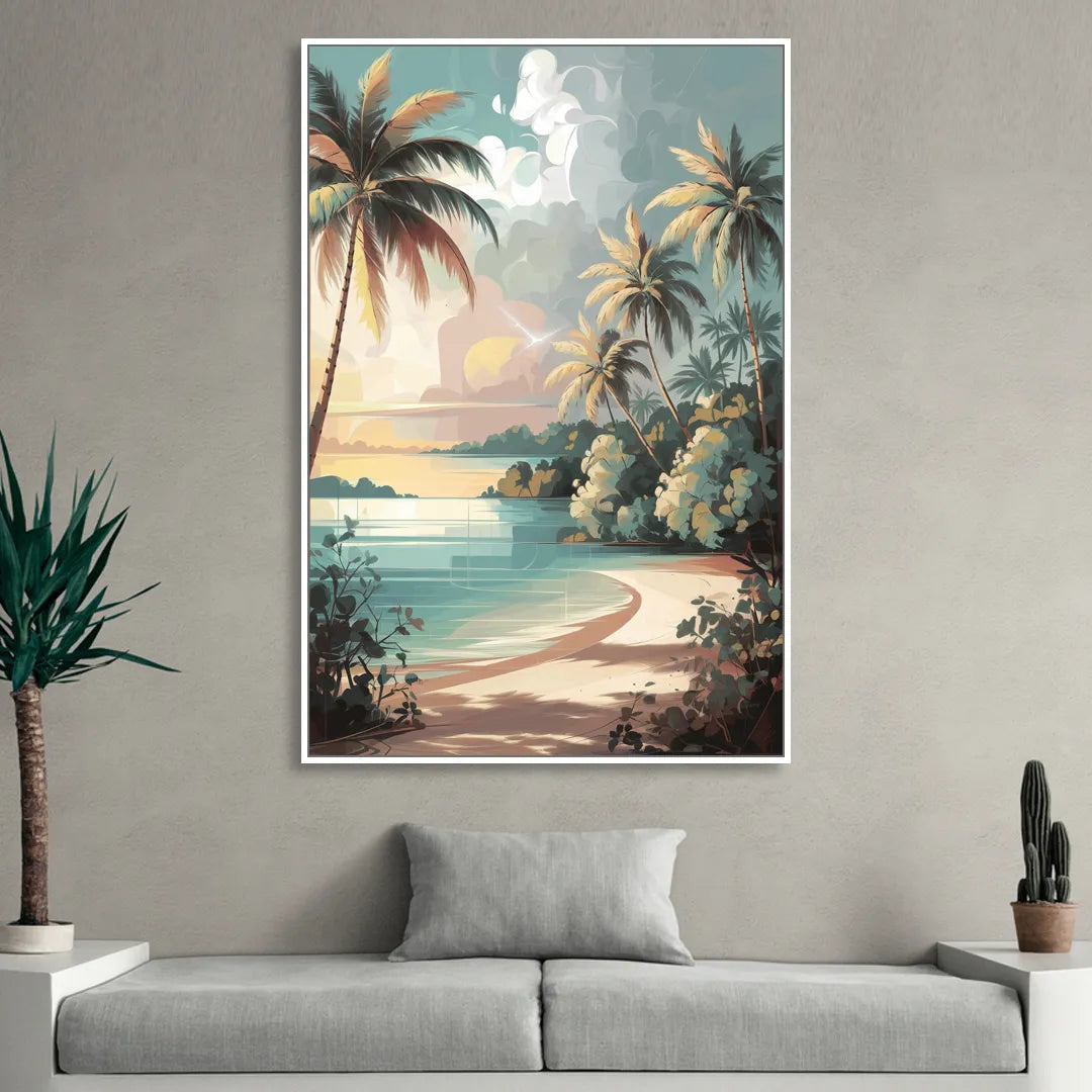Key West Palm Tree Serenity Living Room - White Canvas Wall Art