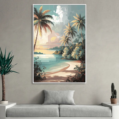 Key West Palm Tree Serenity Living Room - White Canvas Wall Art