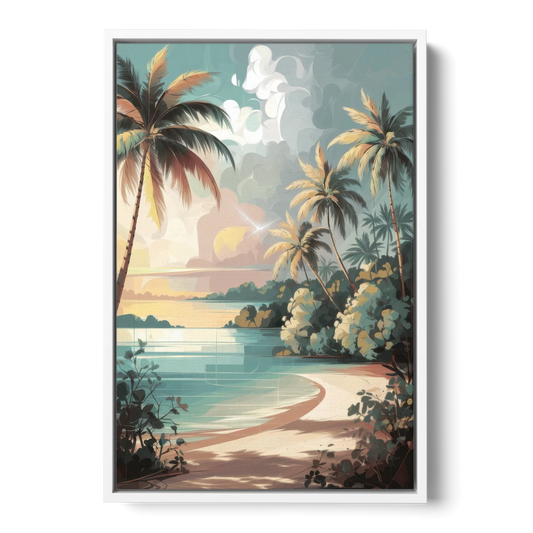 Key West Palm Tree Serenity - White Framed Canvas Wall Art - Front