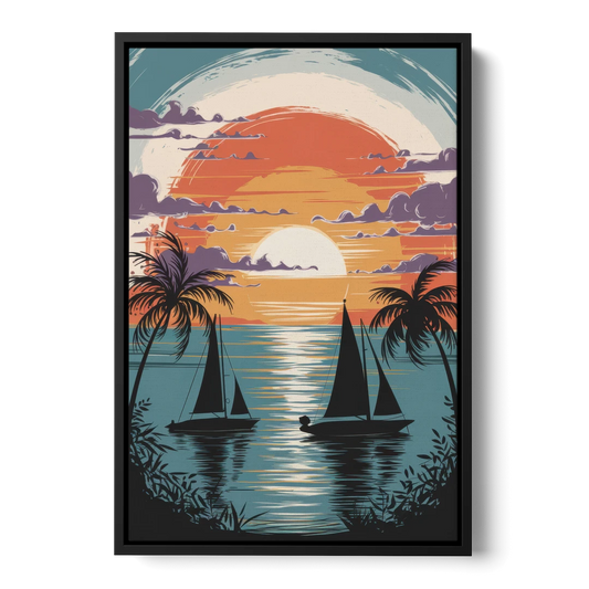 Key West Sunset Over Water - Black Framed Canvas Wall Art - Front