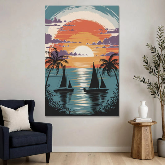 Key West Sunset Over Water - Canvas Wall Art - Sofa - 40x60