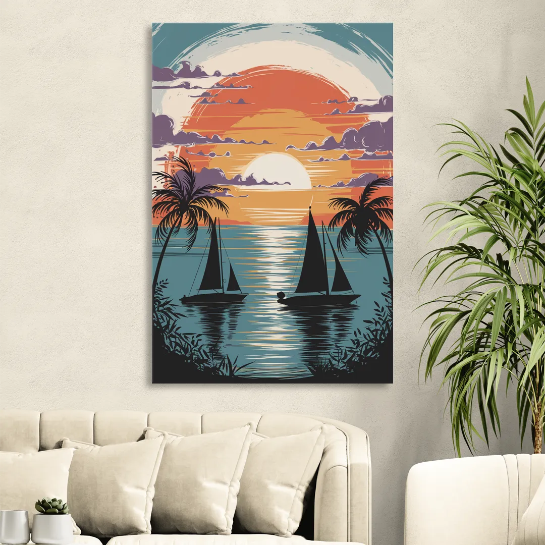 Key West Sunset Over Water Living Room - Canvas Wall Art