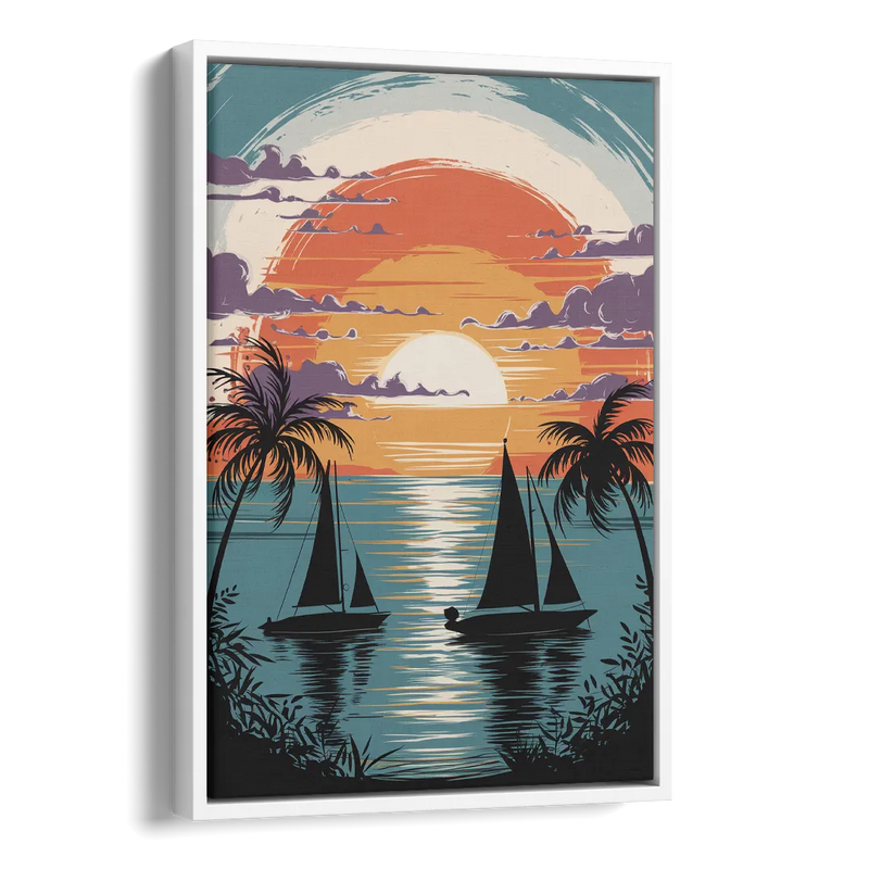 Key West Sunset Over Water Side - White Canvas Wall Art