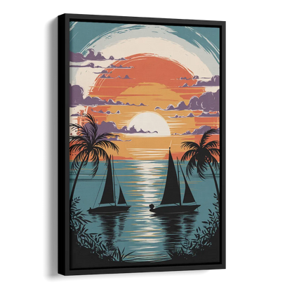 Key West Sunset Over Water Side - Black Canvas Wall Art
