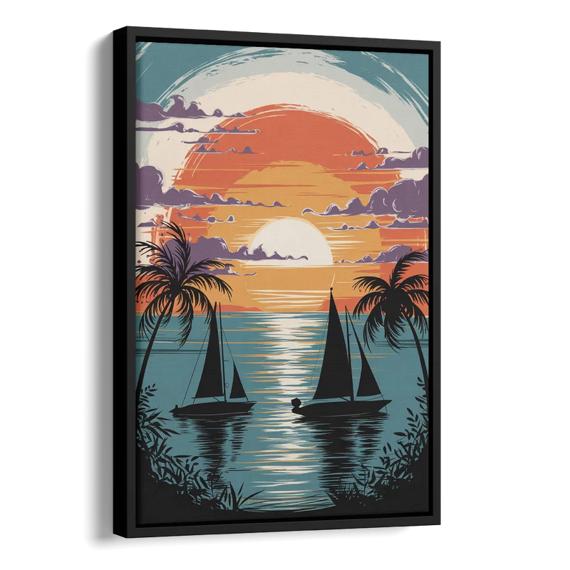Key West Sunset Over Water Side - Black Canvas Wall Art