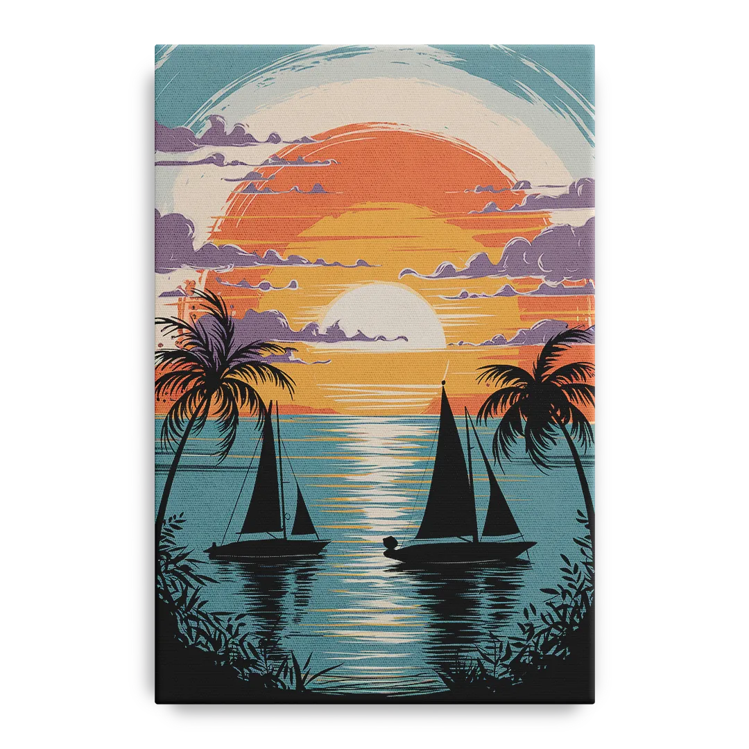 Key West Sunset Over Water Front - Canvas Wall Art