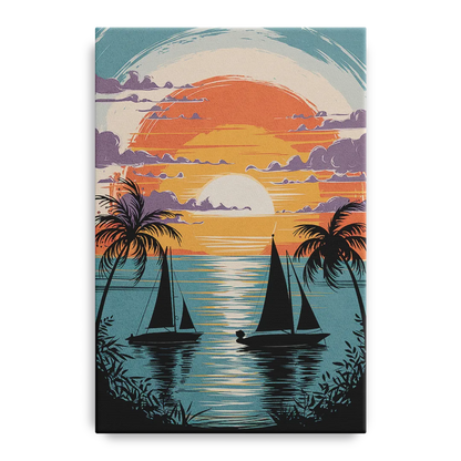 Key West Sunset Over Water Front - Canvas Wall Art