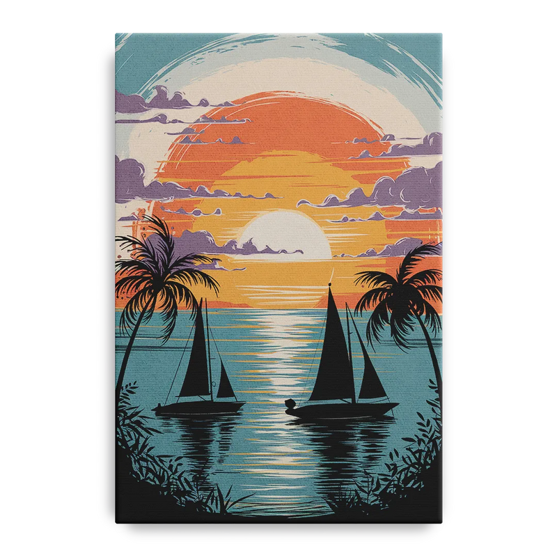 Key West Sunset Over Water Front - Canvas Wall Art