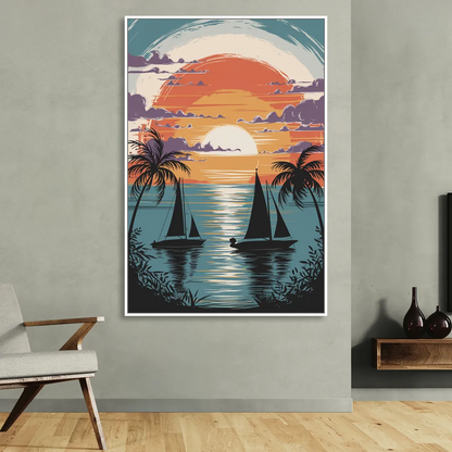 Key West Sunset Over Water Sitting Room - White Canvas Wall Art