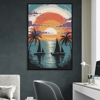 Key West Sunset Over Water Sitting Room - Black Canvas Wall Art