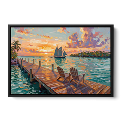 Key West Tropical Sunset - Black Framed Canvas Wall Art - Front