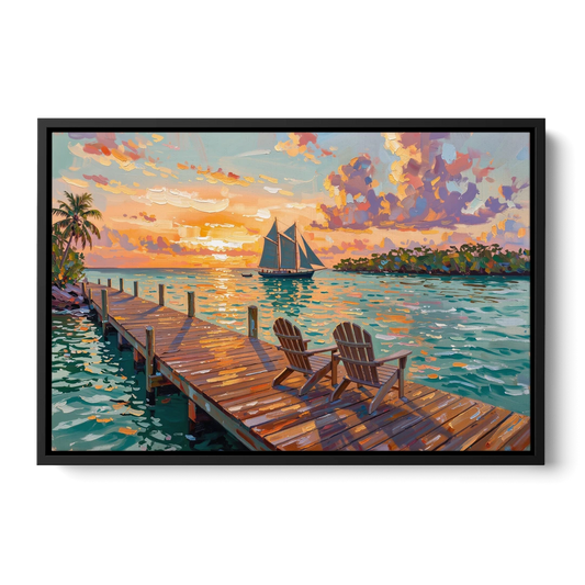 Key West Tropical Sunset - Black Framed Canvas Wall Art - Front