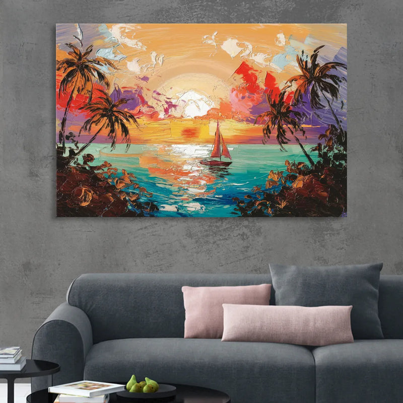 Key West Tropical Sunset Sitting Room - Canvas Wall Art