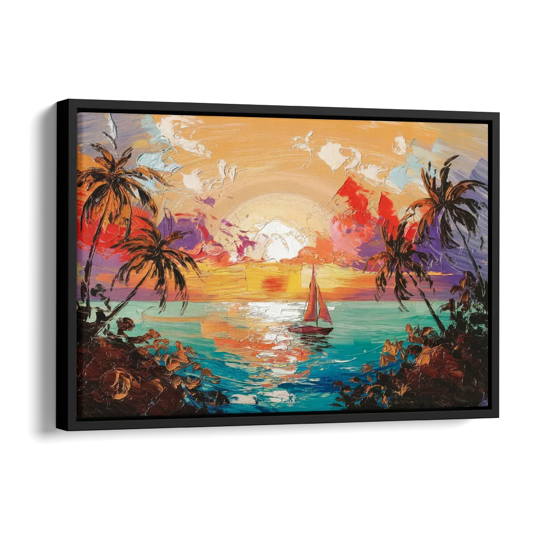 Key West Tropical Sunset Side - Black Canvas Wall Art