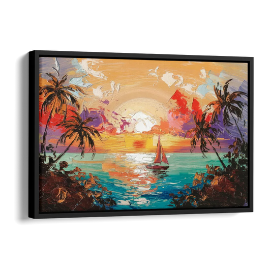 Key West Tropical Sunset Side - Black Canvas Wall Art