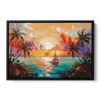 Key West Tropical Sunset Front - Black Canvas Wall Art