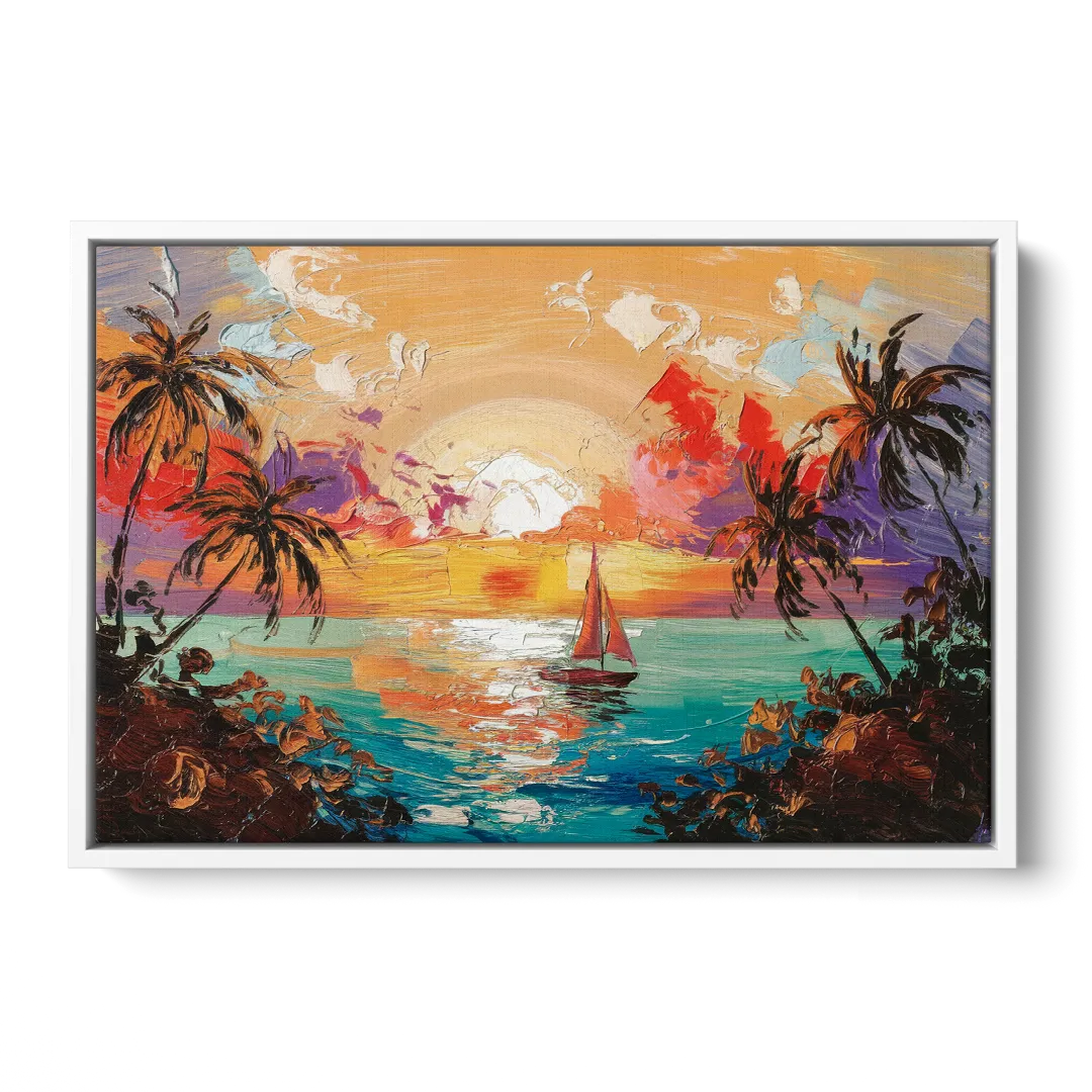 Key West Tropical Sunset Front - White Canvas Wall Art