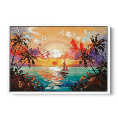 Key West Tropical Sunset Front - White Canvas Wall Art