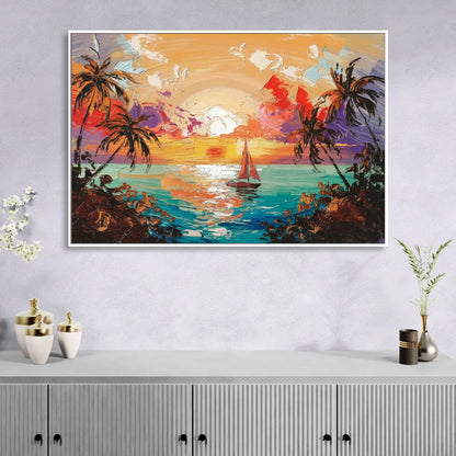 Key West Tropical Sunset Living Room - White Canvas Wall Art