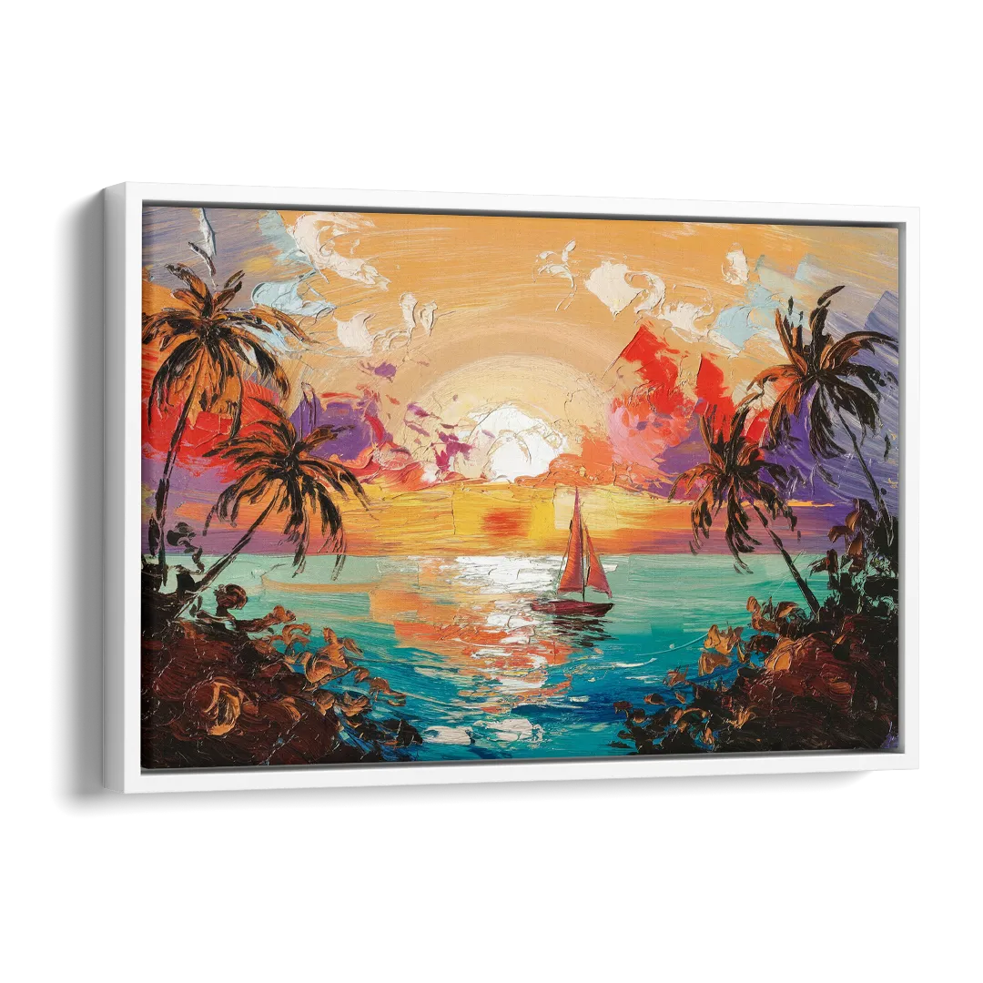 Key West Tropical Sunset Side - White Canvas Wall Art
