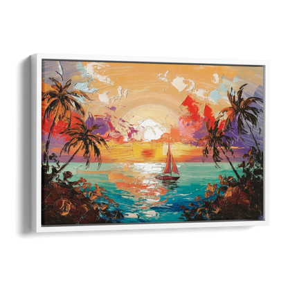 Key West Tropical Sunset Side - White Canvas Wall Art